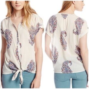 Lucky Brand Peter Dunham Tie Front Top 1X paisley